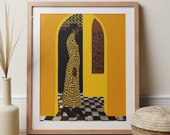 African Art Print, Woman in Cheetah Dress, Elegant Home Decor