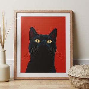 Black Cat Print, Red Poster For Cat Lovers, Vibrant Home Decor, Cat Mom Gift, Modern Art, Bold Modern Artwork, Feline Home Decor, Office Art