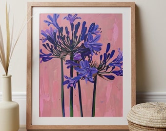 Agapanthus Flower Print, Purple African Lily, Pink Botanical Art