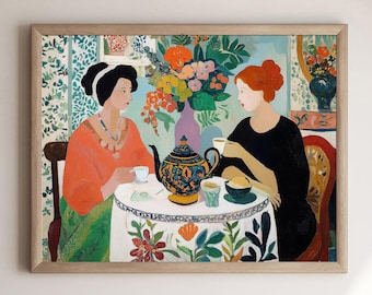 Friends Drinking Tea Art, Matisse Inspired Print, Kitchen Decor