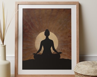 Mindful Spiritual Art Print, Sunset Meditation Artwork, Zen Decor