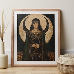 Hecate Moon Goddess Art Print, Witchcore Gothic Poster Gift, Wiccan Priestess Artwork, Dark Academia Aesthetic, Mystical Lunar Female Power