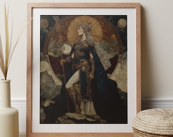 Freyja Goddess Wall Art, Norse Viking Print Of Warrior Woman, Nordic Fantasy Poster Divine Feminine Art Aesthetic, Sacred Altar Decor Gift