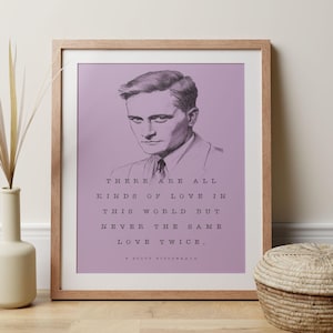 Scott Fitzgerald Schreibmaschine Zitat Bleistift Skizze Porträt, inspirierend Great Gatsby Liebe Zitat Druck, Pastellfarben für Buch-Liebhaber Geschenk