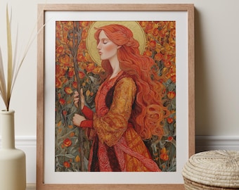 Brigid Celtic Goddess Art Print, Female Deity Decor, Fantasy Altar Artwork