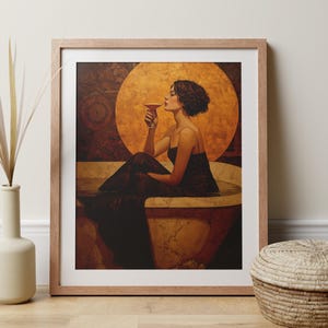 Woman Sipping Martini Art Deco Print, Bathroom Wall Art, Elegant Boudoir Alcohol Chic Decor, Hollywood Regency Style, 1920s Aesthetic Gift