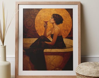 Woman Sipping Martini Art Deco Print, Bathroom Wall Art, Elegant Boudoir Alcohol Chic Decor, Hollywood Regency Style, 1920s Aesthetic Gift