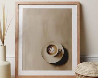 Coffee Art Print For Kitchen, Breakfast Espresso Painting, Elegant Minimalist Latte Painting, Italian Café Mood, Coffee Lover Barista Gift
