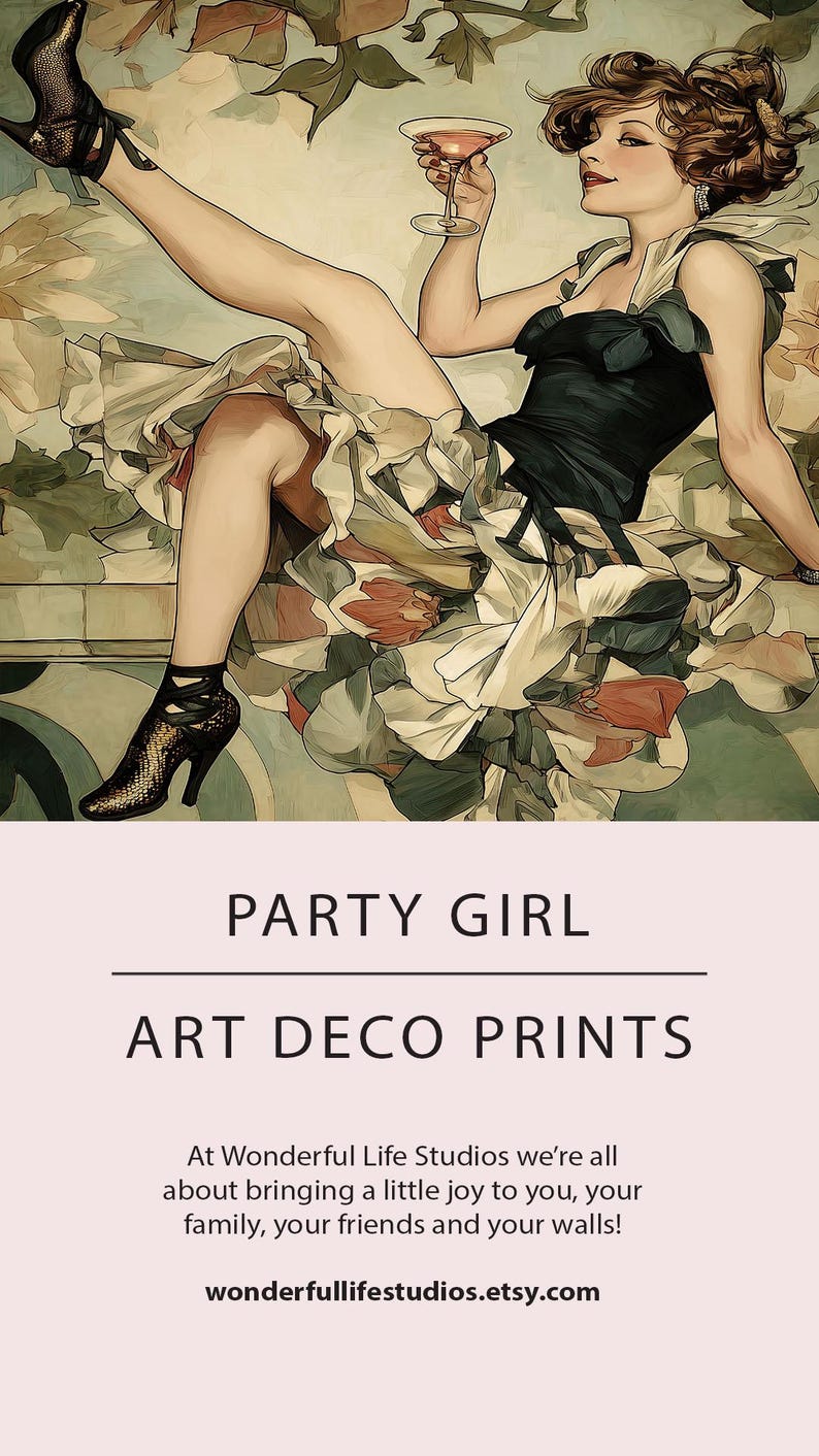 Art Deco 365 Party Girl Wall Art, Flapper Girl With Martini Poster ...