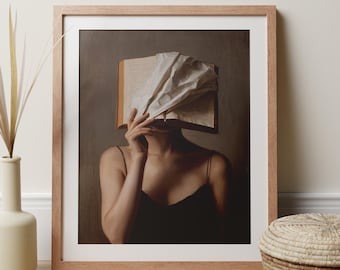 Surreal Woman Book Portrait Art Print, Literary Wall Decor