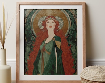 Brigid Irish Goddess Art Nouveau Print, Divine Feminine Art, Fantasy Decor