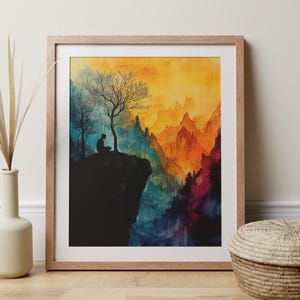 Mindfulness Geschenk-Druck Meditation Wandkunst, Zen-Dekor Serene Bergszene Sonnenaufgang, ruhige Atmung psychische Gesundheit Poster für Yoga Studio
