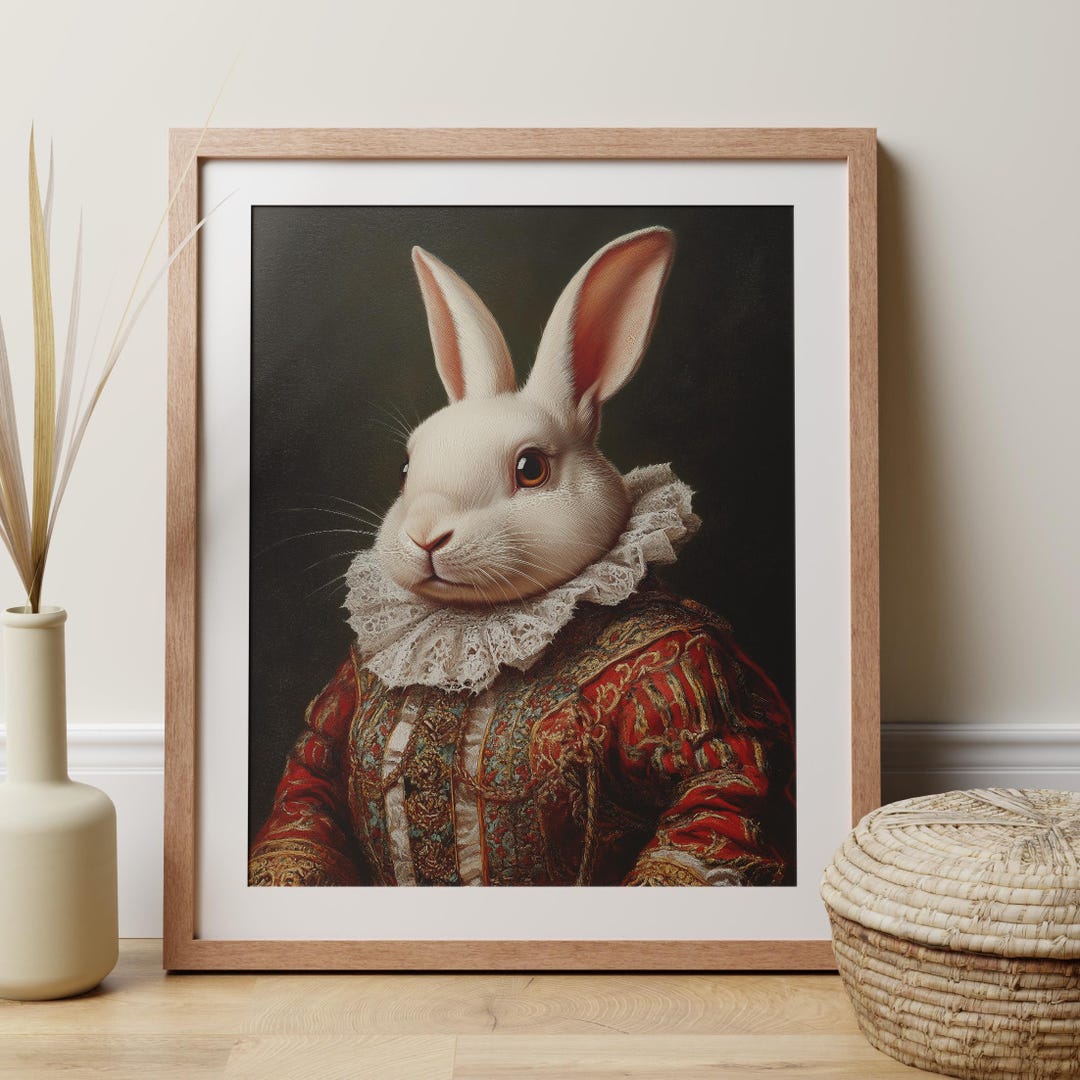 Renaissance Rabbit Art Print, Royal Bunny Portrait, Whimsical Home ...