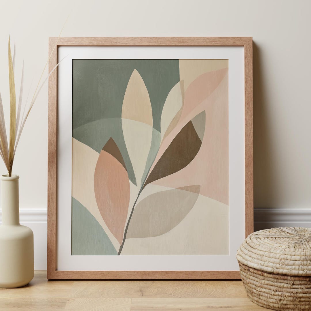 Abstract Leaf Botanical Wall Art, Minimalist Sage Green Print, Modern ...