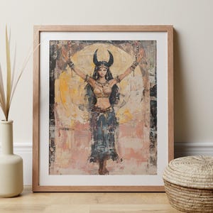Ishtar Goddess Wall Art Print, Mesopotamian Priestess Inanna Mystic Poster, Divine Feminine Portrait, Witch Altar Decor, Meditation Artwork