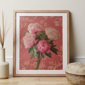 William Morris Peonies Print, Cottagecore Wall Art Blush Pink Flowers, Romantic Shabby Chic Bedroom Living Room  Poster, Feminine Art Gift