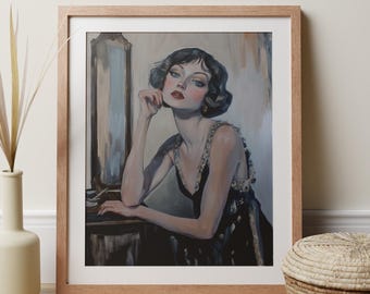 Art Deco Woman Portrait Print, Glamorous Flapper Girl, Vintage Boudoir Decor