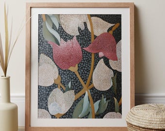Tulips Japandi Wall Art, Abstract Floral Print, Autumn Home Decor
