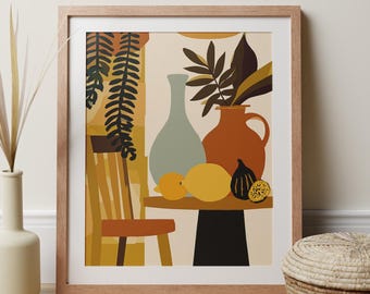Still Life Kitchen Wall Art, Matisse Style Botanical Print, Mid Century Modern Wall Decor