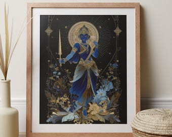 Kali The Protector Goddess Print, Hindu Wall Art, Altar Decor