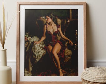 Boudoir Print, Vintage Woman Portrait Wall Art, Master Bedroom Decor