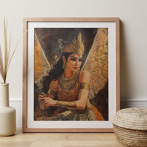 Inanna Goddess Print, Ancient Mythology Art Of Powerful Divine Feminine Warrior Queen, Wiccan Altar Poster, Sumerian Deity Meditation Decor
