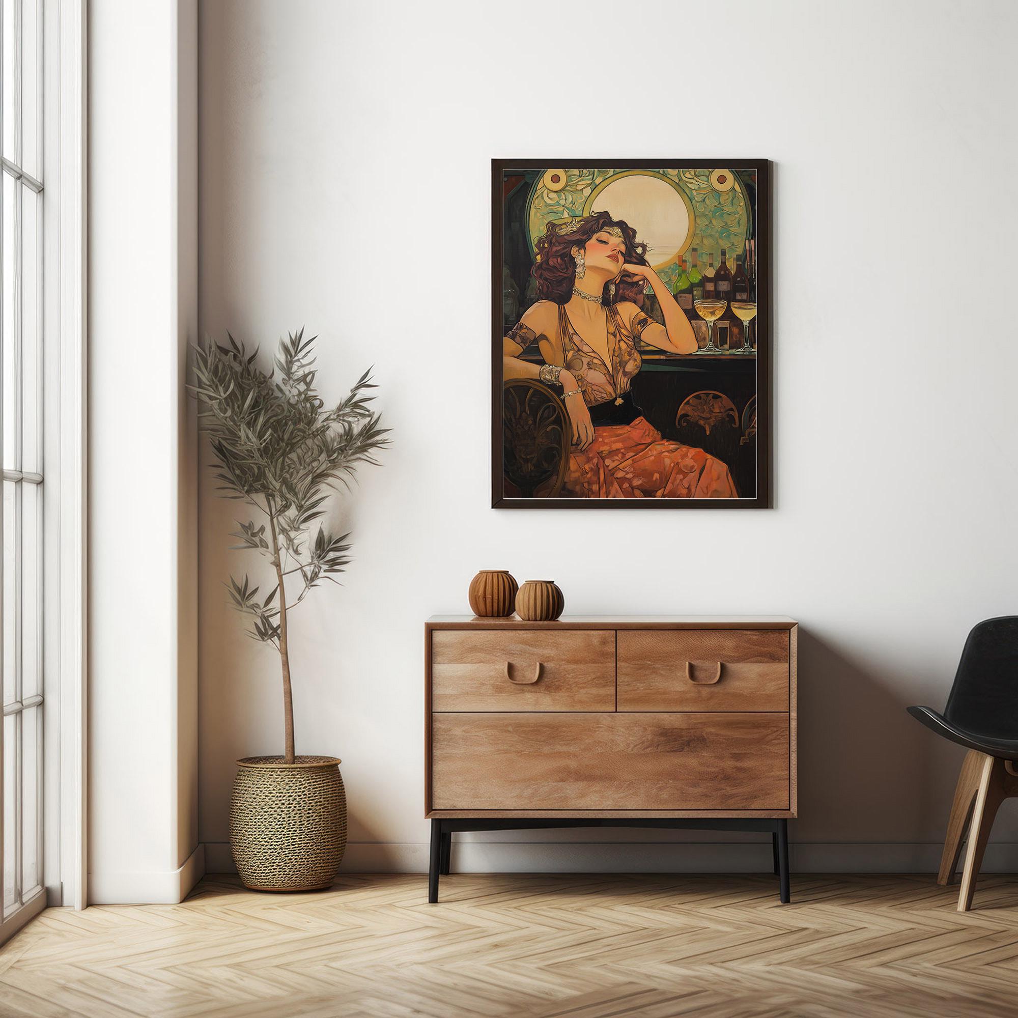 Art Nouveau Decadent Young Woman Bar Print, Moody Boho 1920s Café ...