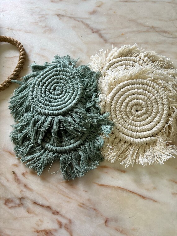 Macrame Coasters, Fringe Macrame Coaster, Boho Table Decor, Coffee Decor, Boho Coaster, Mug Rug