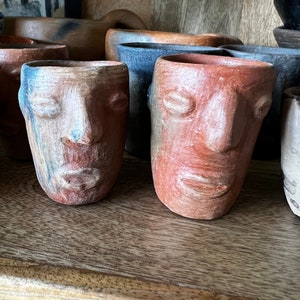 Handmade Clay Face Mezcal Copitas, Sets, Imported from Oaxaca, Mexico,Clay Shot Glass, Clay Cup