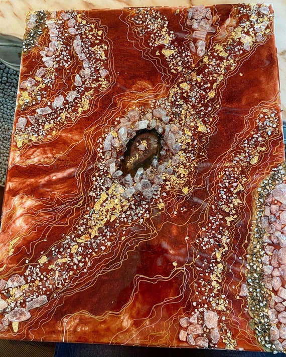 Crimson and Gold Geode Canvas