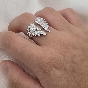 Luxury Sterling Silver Moissanite Angel Wing Ring image 5