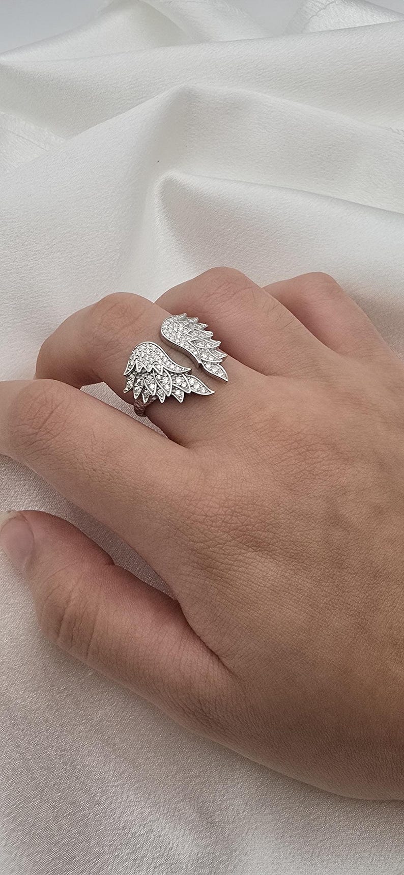 Luxury Sterling Silver Moissanite Angel Wing Ring image 5