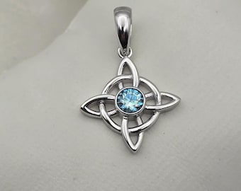 Sterling Silver 925 Witches Knot Blue Moissanite Pendant