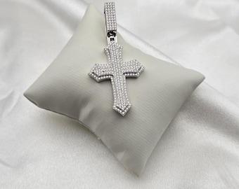 18k White Gold Over Sterling Silver Iced-out Moissanite Cross