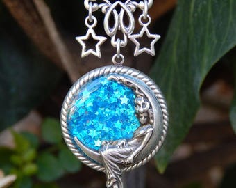 Celestial Lady- Antiqued Silver Glitter and Resin Pendant (N-151)