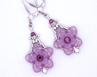 Purple Lucite Flower Earrings