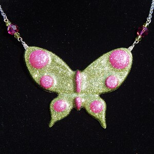 Green and Pink Glitter Butterfly Necklace image 2