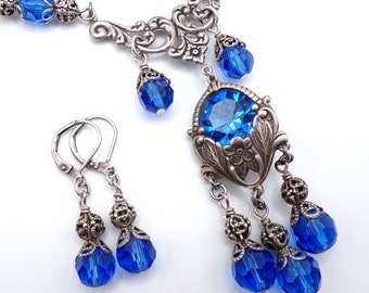 Serene Sapphire - Victorian Style Necklace and Earrings Set