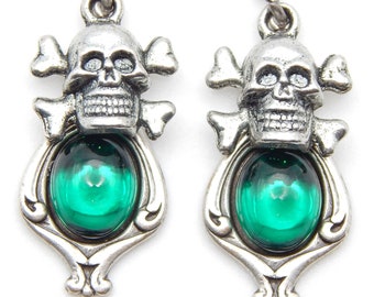 Green Skull and Crossbones Earrings