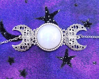 Triple Moon Bracelet- Moonstone and Antiqued Silver