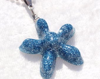 Ocean Flower- Glitter and Resin Pendant