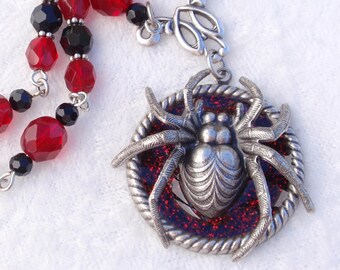 Spider Necklace- Antiqued silver goth style