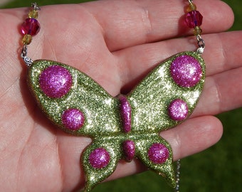 Collana Farfalla Glitter Verde e Rosa