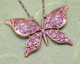 Pink Filigree Butterfly Pendant