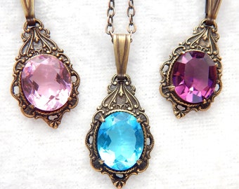 Little Victorian Pendant- Choose from Pink or Aquamarine