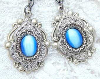 Blue Sky- Czech Glass and Antiqued Silver Earrings