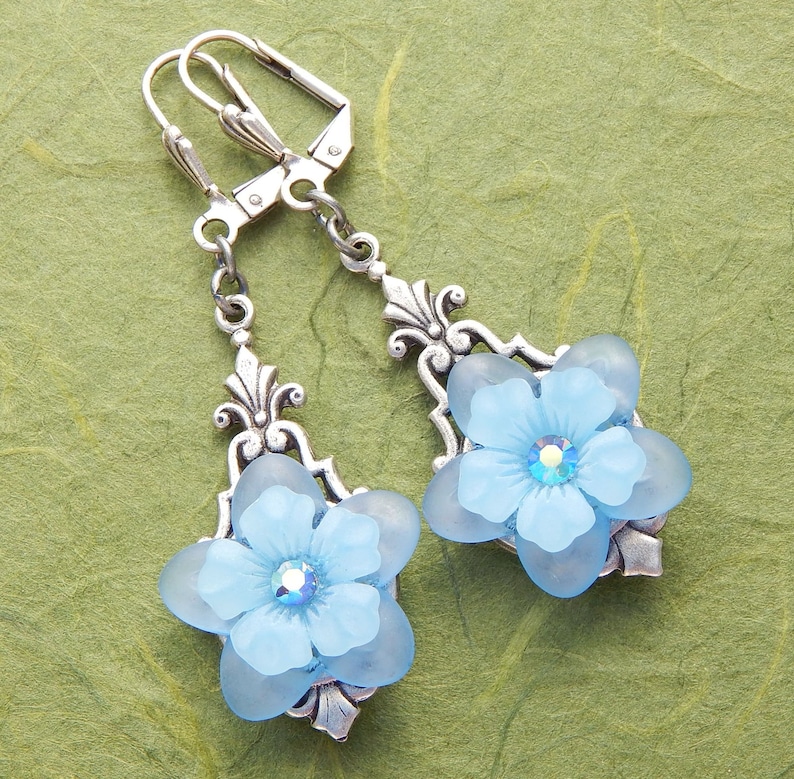 Blue Lucite Flower Earrings image 2