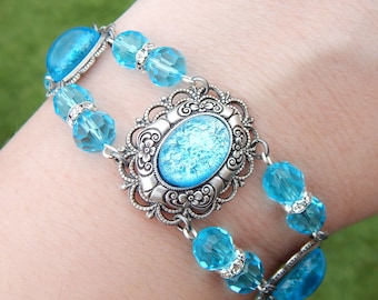 Spring Showers Bracelet- Antiqued Silver and Harlequin Art Glass Opals