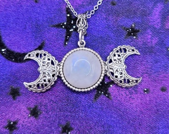 Triple Moon Pendant- Moonstone and Antiqued Silver