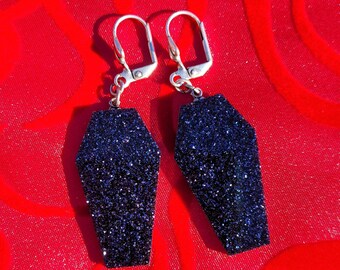 Black Coffin Earrings- Glitter and Resin